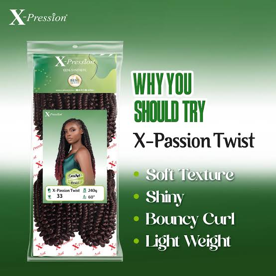 X-PRESSION 4X Passion Twist – Curly Spring Pre-Twisted Crochet Braids, Synthetic Hair Extensions